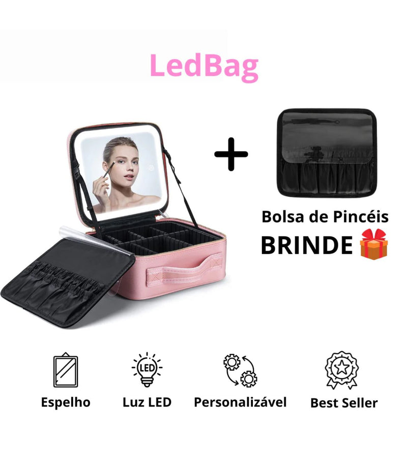 Maleta de Maquiagem com espelho e LED