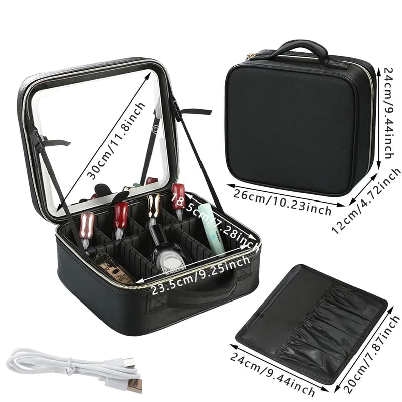 Maleta de Maquiagem com espelho e LED