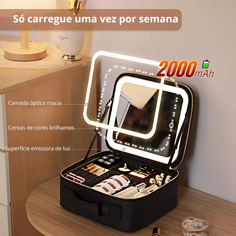 Maleta de Maquiagem com espelho e LED