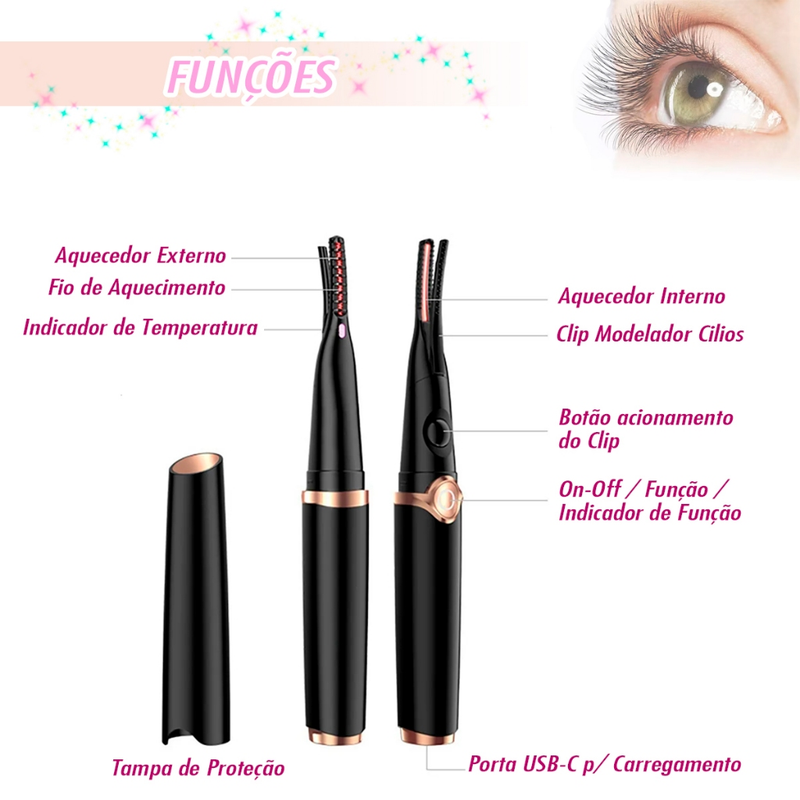 Curvador Modelador de Cilios Eletrico Recarregavel Portatil De Bolso USB Tipo C Chapinha Aquecido Temperatura Cilios Grandes Curvados Curvex