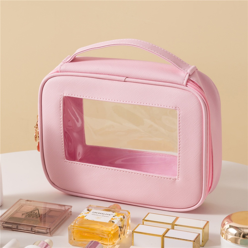 Necessaire de Maquiagem Portátil com Janela Transparente