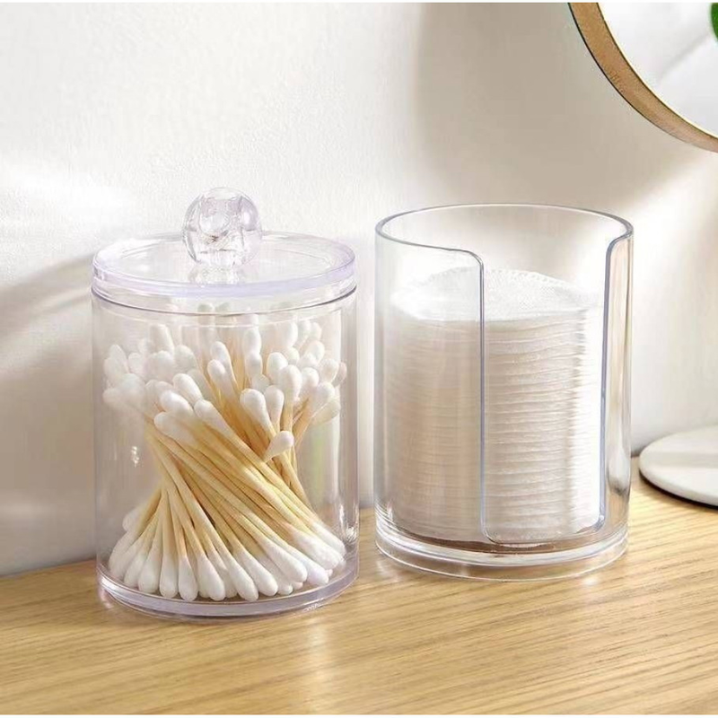 Kit De Organizador De Cosmético Maquiagem Acrílico Giratório 360º + Organizador Acrílico Porta Algodão E Cotonete 2 Em 1 Multifuncional